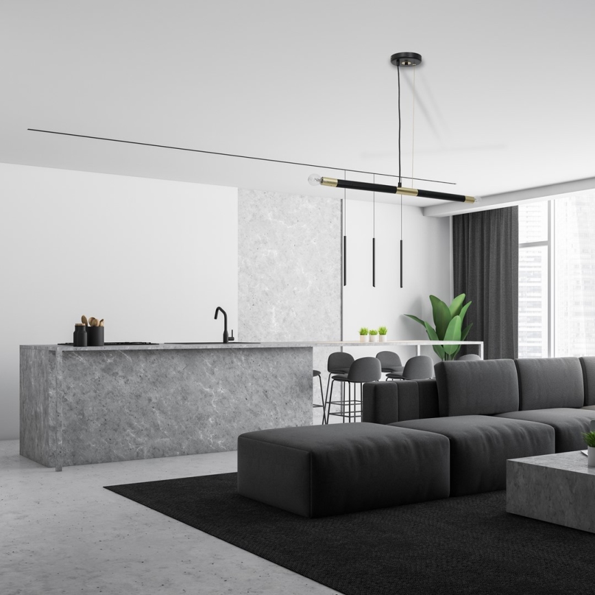 Kattokruunu narulla BASTONE 2xE14/40W/230V musta/kultainen