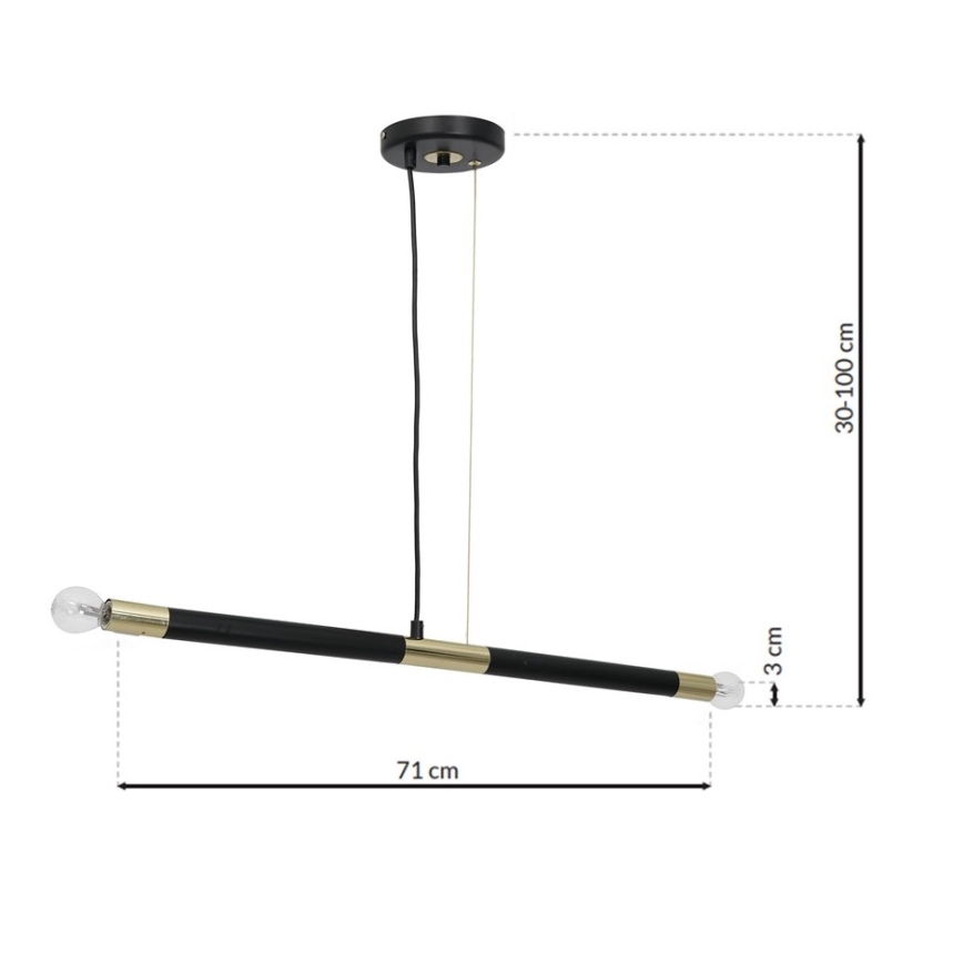 Kattokruunu narulla BASTONE 2xE14/40W/230V musta/kultainen