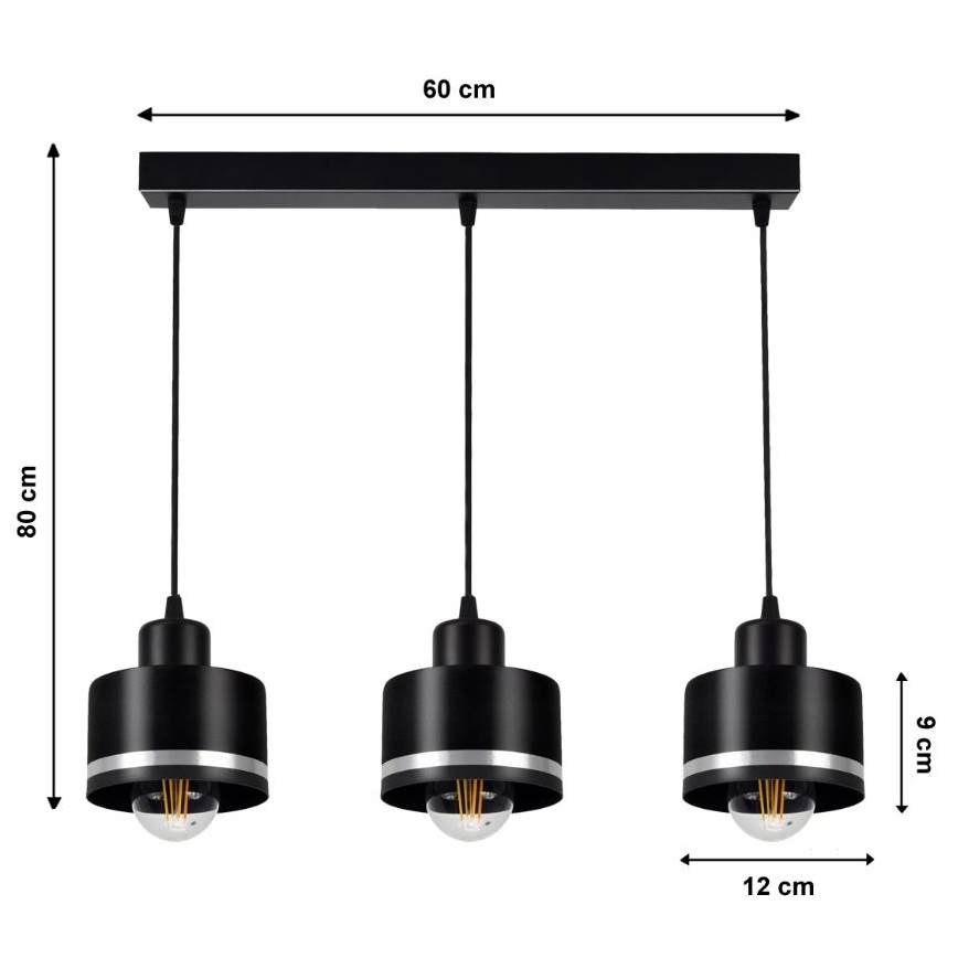 Kattokruunu narulla BODO SILVER 3xE27/60W/230V