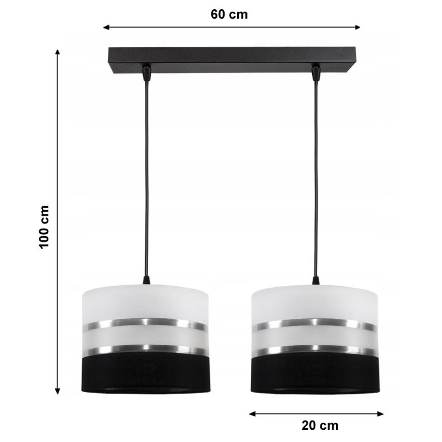 Kattokruunu narulla CORAL 2xE27/60W/230V mustavalkoinen
