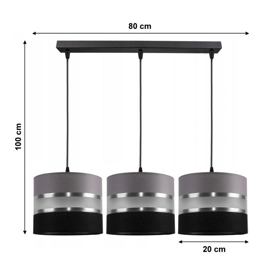 Kattokruunu narulla CORAL 3xE27/60W/230V musta ja harmaa