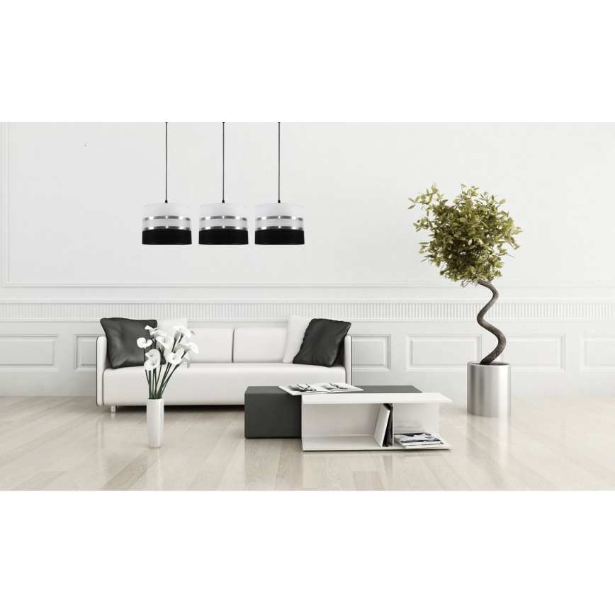 Kattokruunu narulla CORAL 3xE27/60W/230V mustavalkoinen