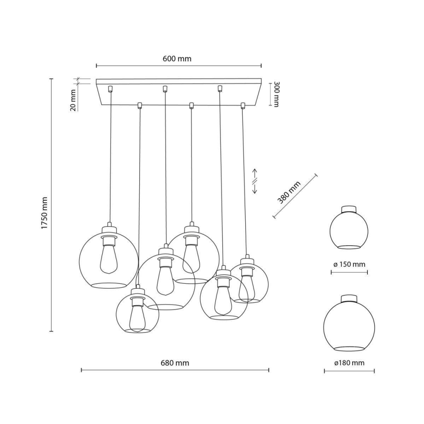 Kattokruunu narulla CUBUS 6xE27/60W/230V