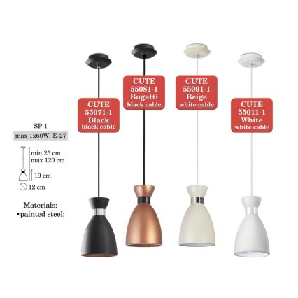 Kattokruunu narulla CUTE 1xE27/60W/230V