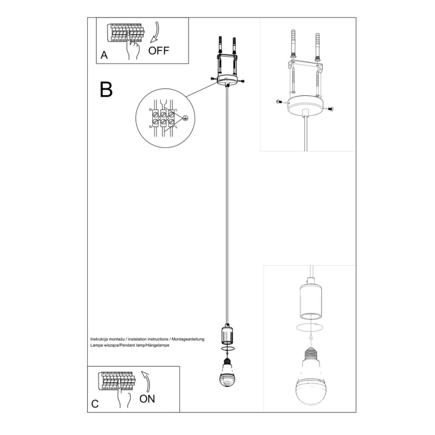 Kattokruunu narulla EDISON 1xE27/60W/230V musta