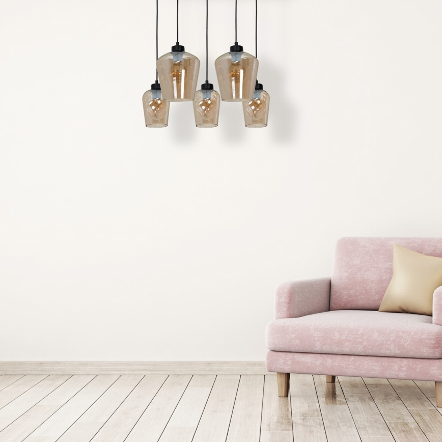 Kattokruunu narulla SANTIAGO 5xE27/60W/230V ruskea