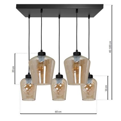 Kattokruunu narulla SANTIAGO 5xE27/60W/230V ruskea