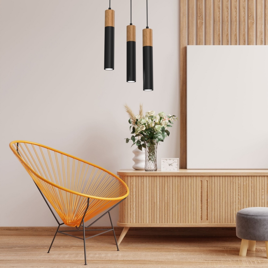 Kattokruunu narussa CASSA 3xGU10 / 60W / 230V musta pyöreä