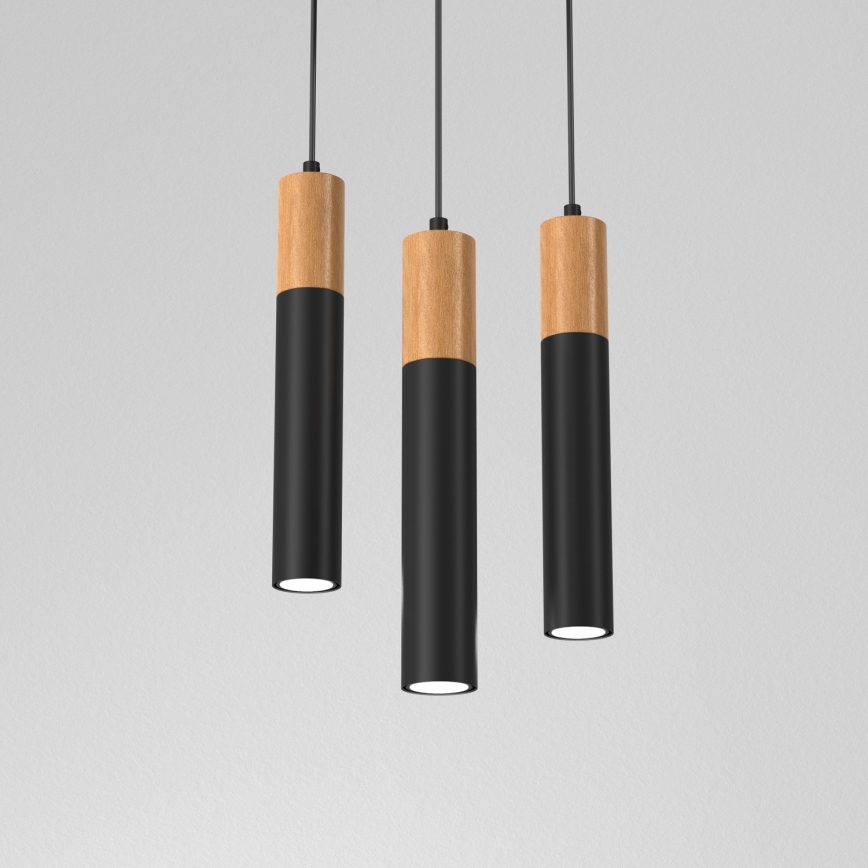 Kattokruunu narussa CASSA 3xGU10 / 60W / 230V musta pyöreä