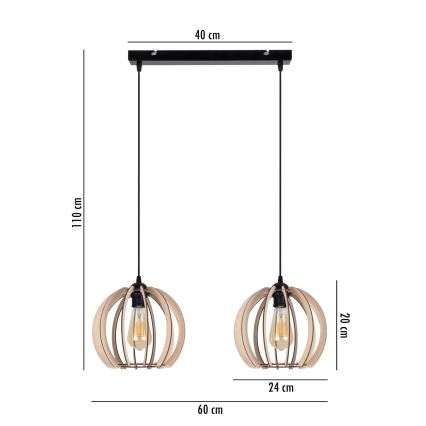 Kattokruunu narussa DORO 2xE27/60W/230V