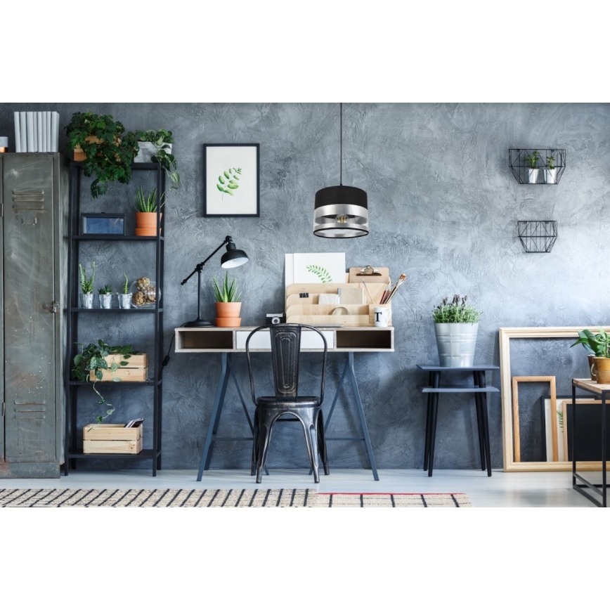 Kattokruunu narussa MILO 1xE27 / 60W / 230V hopea / musta