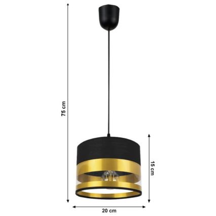 Kattokruunu narussa MILO 1xE27 / 60W / 230V kultainen / musta