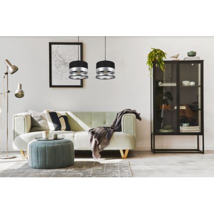 Kattokruunu narussa MILO 2xE27 / 60W / 230V hopea / musta