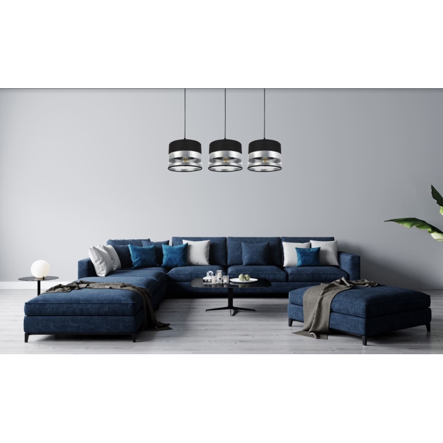 Kattokruunu narussa MILO 3xE27 / 60W / 230V hopea / musta