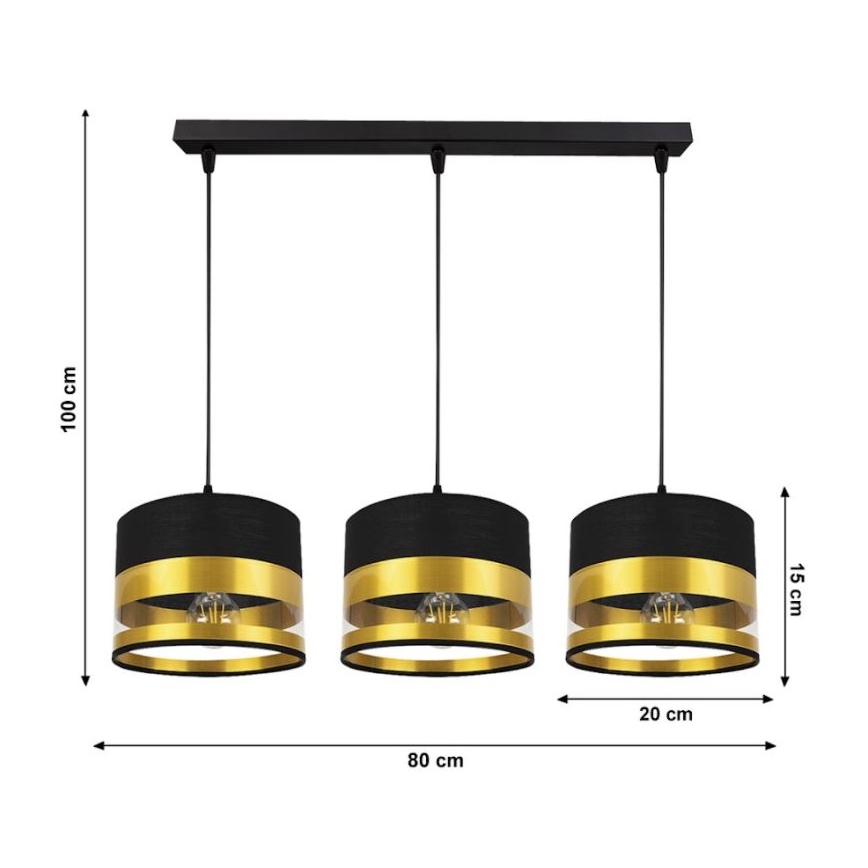 Kattokruunu narussa MILO 3xE27 / 60W / 230V kultainen / musta