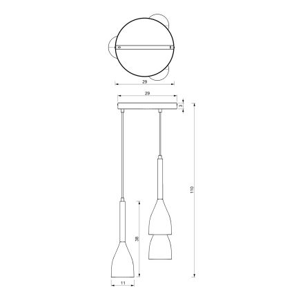 Kattokruunu narussa MUZA 3xE27 / 60W / 230V pyöreä