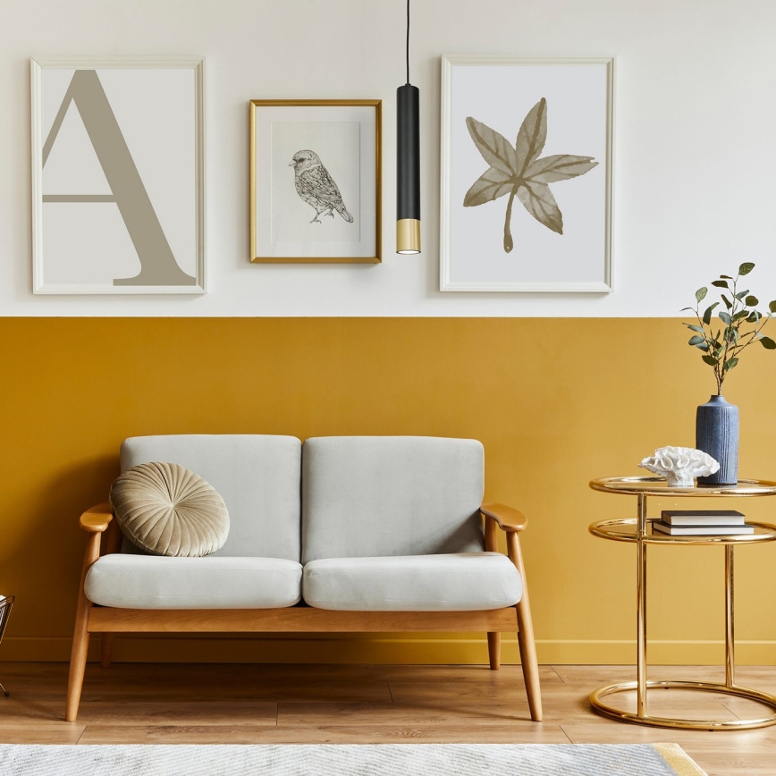 Kattokruunu narussa NEST 1xGU10 / 8W / 230V musta / kultainen