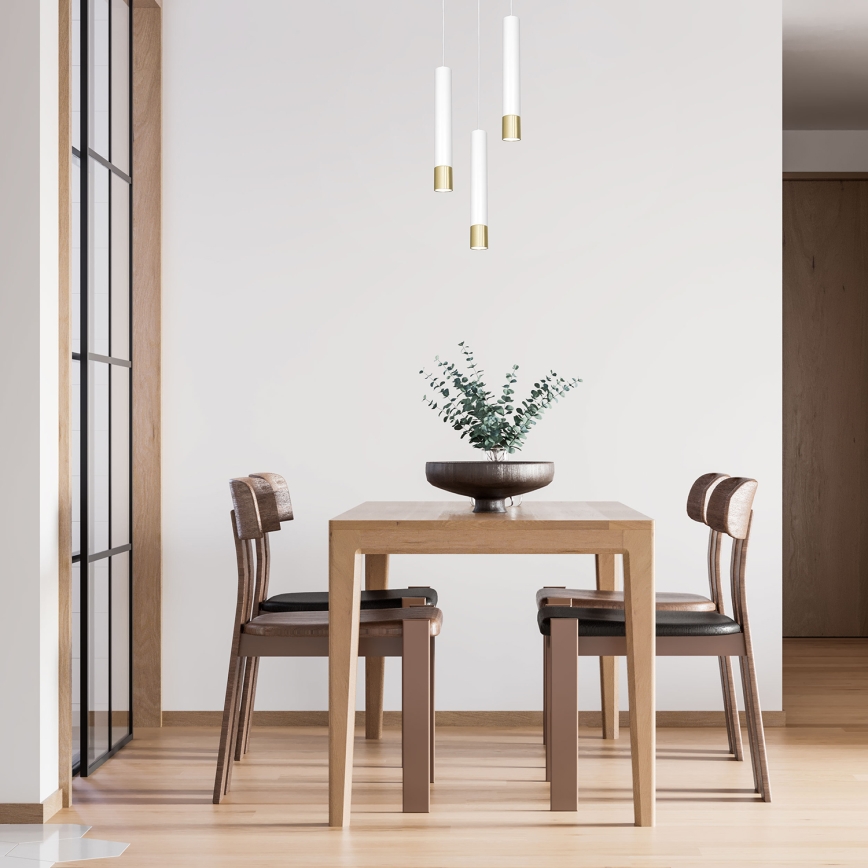 Kattokruunu narussa NEST 3xGU10 / 8W / 230V valkoinen / kultainen pyöreä