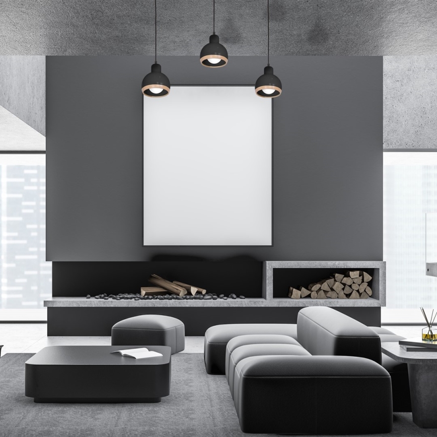 Kattokruunu narussa OVAL 3xE27 / 60W / 230V musta