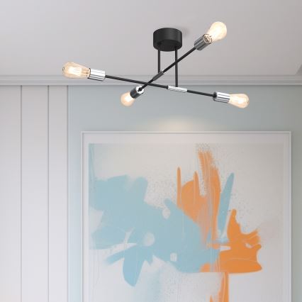 Kattokruunu tangossa FLAME 4xE27/60W/230V musta/kiiltävä kromi