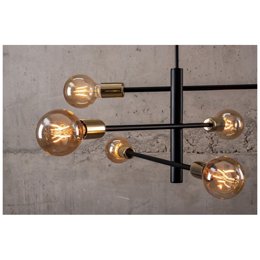 Kattokruunu tangossa ONYX 6xE27/60W/230V musta/kulta