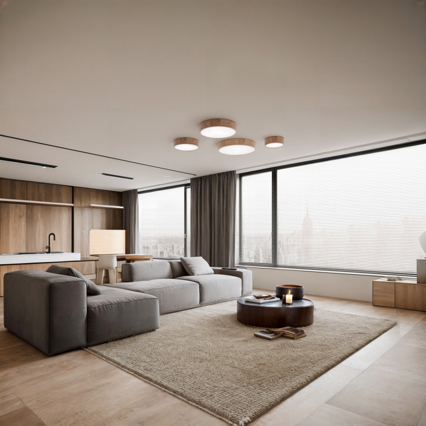 Kattovalaisin anturilla CLEO 4xE27/24W/230V Ø 47,5 cm tammi