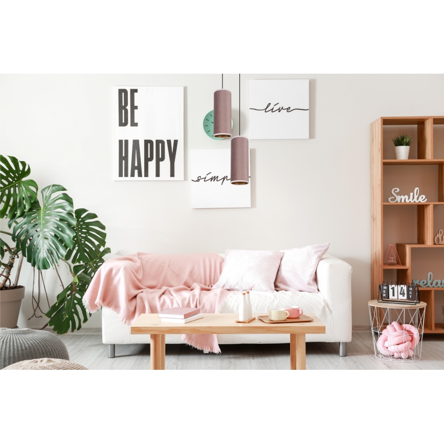 Kattovalaisin köydellä AVALO 2xE27/60W/230V halkaisija 20 cm vaaleanpunainen/kupari