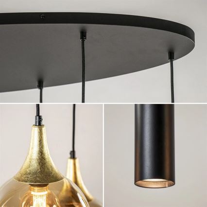 Kattovalaisin johdolla CALYPSO 3xGU10/60W/230V + 5xE27/60W musta/kulta