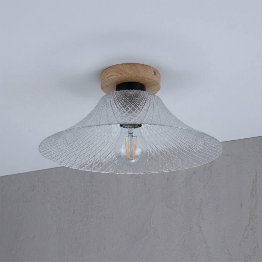 Kattovalaisin JULL WOOD 1xE27/15W/230V, tammi/kirkas, halkaisija 34 cm