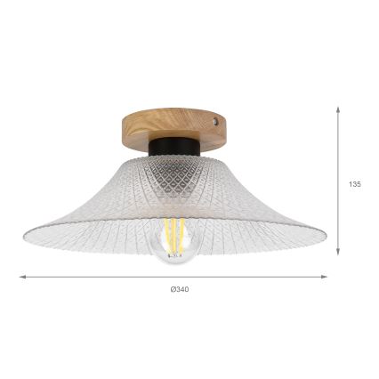 Kattovalaisin JULL WOOD 1xE27/15W/230V, tammi/kirkas, halkaisija 34 cm