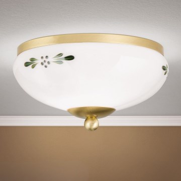 kattovalaisin LANDHAUS 1xE27/60W/230V, halkaisija 21 cm, messinki/valkoinen/vihreä