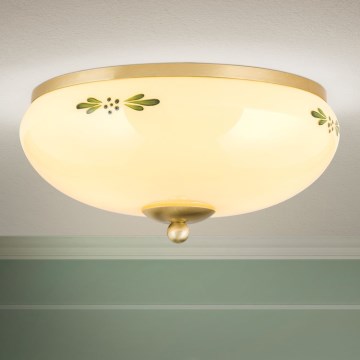 Kattovalaisin LANDHAUS 2xE27/60W/230V halkaisija 28 cm messinki/beige/vihreä