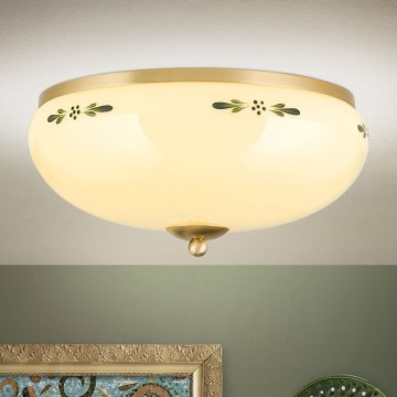 Kattovalaisin LANDHAUS 3xE27/60W/230V halkaisija 35 cm messinki/beige/vihreä