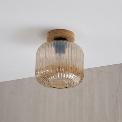 Kattovalaisin MILOU WOOD 1xE27/15W/230V tammi/savunbeige halkaisija 20 cm