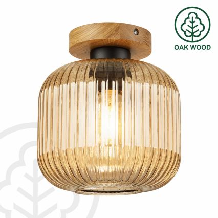 Kattovalaisin MILOU WOOD 1xE27/15W/230V tammi/savunbeige halkaisija 20 cm