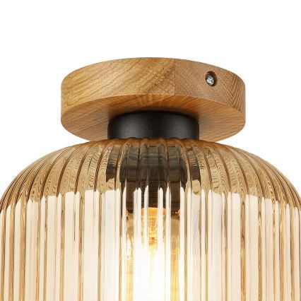 Kattovalaisin MILOU WOOD 1xE27/15W/230V tammi/savunbeige halkaisija 20 cm