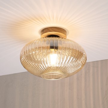 Kattovalaisin MILOU WOOD 1xE27/15W/230V, tammi/savunbeige, Ø 29 cm