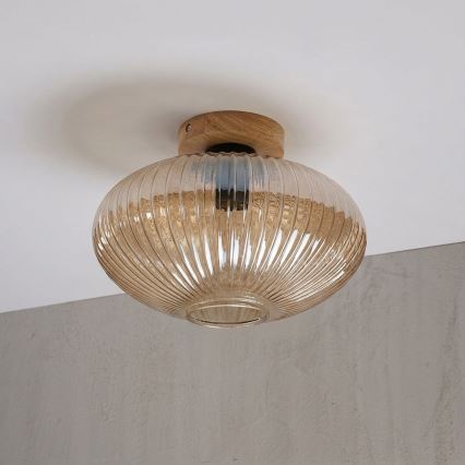 Kattovalaisin MILOU WOOD 1xE27/15W/230V, tammi/savunbeige, Ø 29 cm