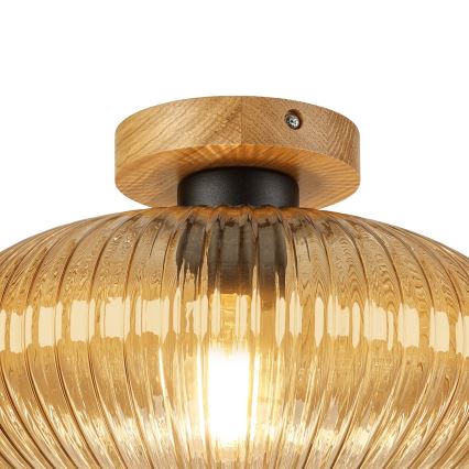 Kattovalaisin MILOU WOOD 1xE27/15W/230V, tammi/savunbeige, Ø 29 cm