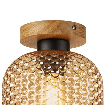 Kattovalaisin ROCCO WOOD 1xE27/15W/230V tammi/savuinen beige halkaisija 18 cm