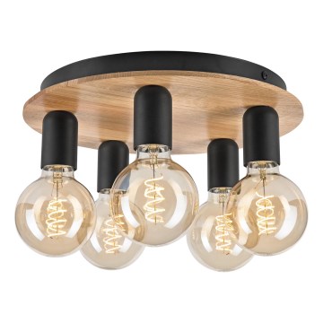 Kattovalo DUSTY 5xE27/15W/230V halkaisija 34 cm tammi/musta