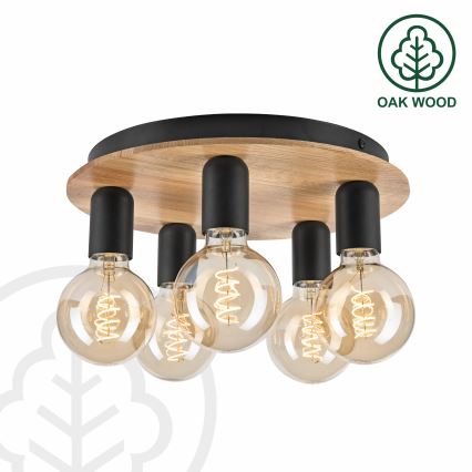 Kattovalo DUSTY 5xE27/15W/230V halkaisija 34 cm tammi/musta