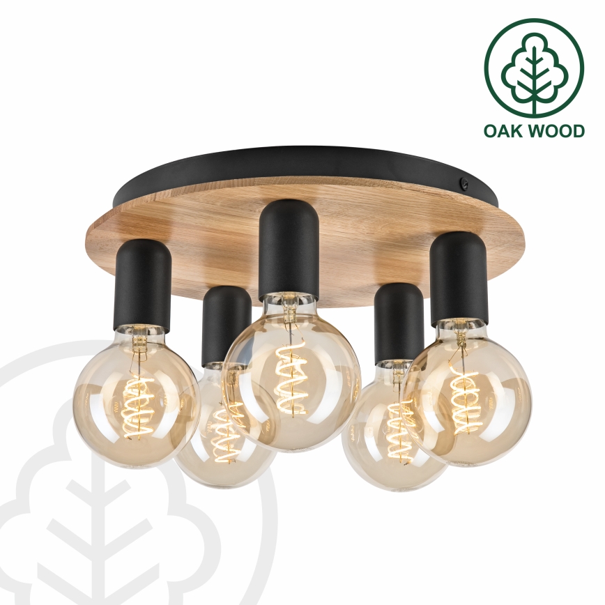 Kattovalo DUSTY 5xE27/15W/230V halkaisija 34 cm tammi/musta