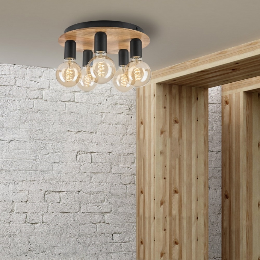 Kattovalo DUSTY 5xE27/15W/230V halkaisija 34 cm tammi/musta