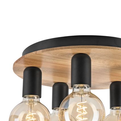 Kattovalo DUSTY 5xE27/15W/230V halkaisija 34 cm tammi/musta