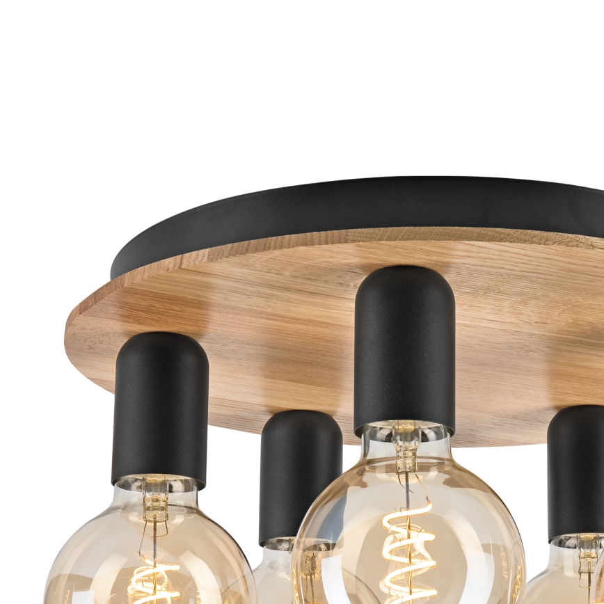 Kattovalo DUSTY 5xE27/15W/230V halkaisija 34 cm tammi/musta