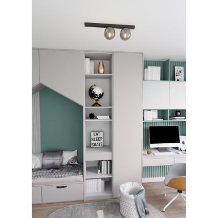 Kattovalo FIT 2xE14/10W/230V musta/harmaa