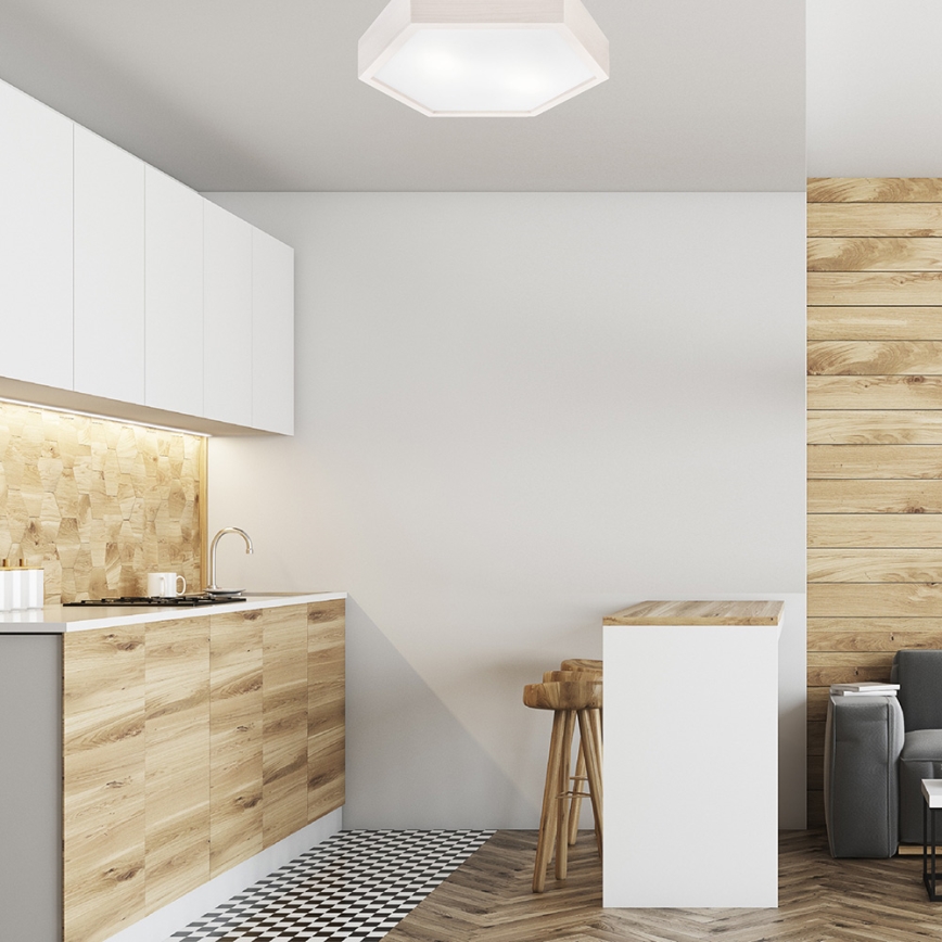 Kattovalo HEX 2xE27/60W/230V d. 43 cm mänty valkoinen