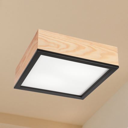 Kattovalo NATURAL SQUARE 2xE27/15W/230V 31x31 cm mänty/musta