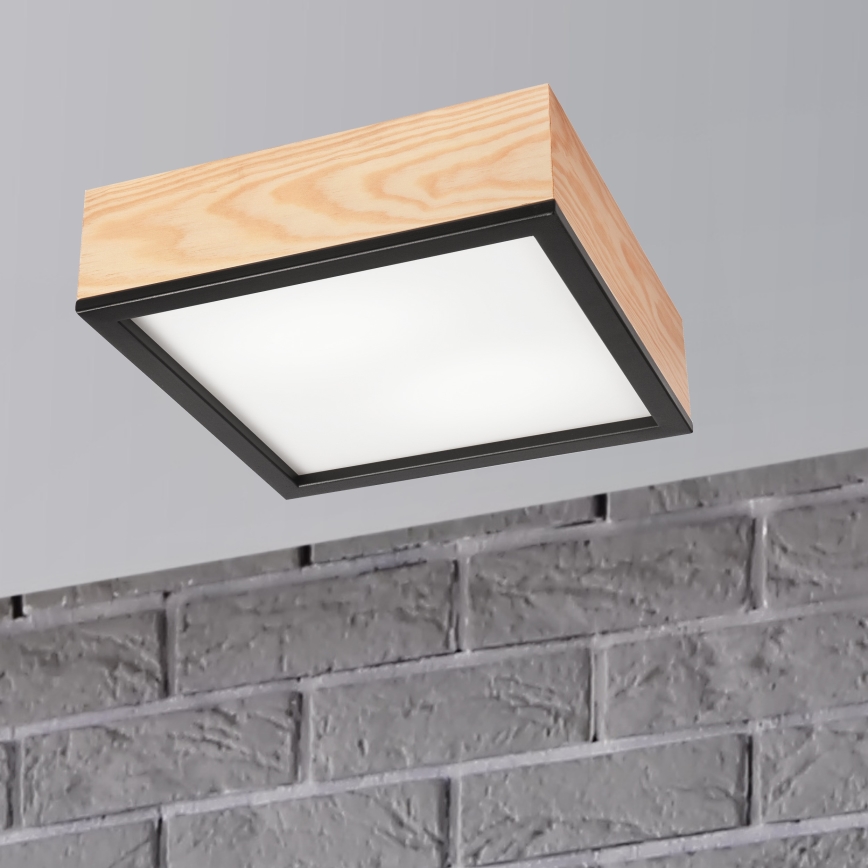 Kattovalo NATURAL SQUARE 2xE27/15W/230V 31x31 cm mänty/musta
